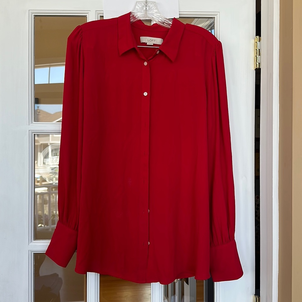 Loft red button up blouse